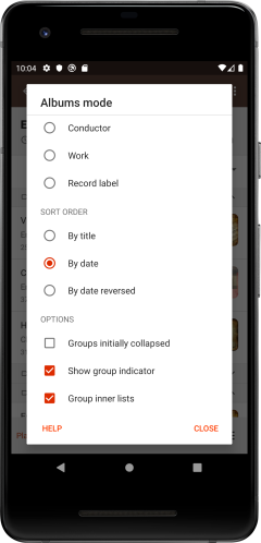 Albums mode dialog