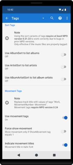 Movement tags settings