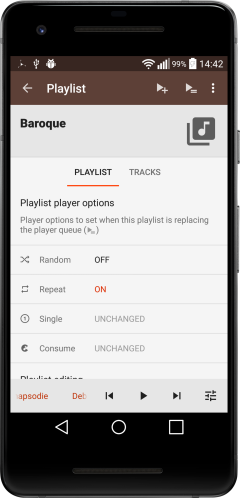 Playlist player options