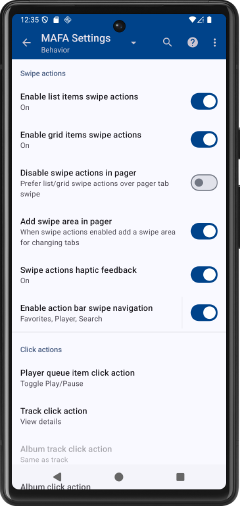 Swipe actions settings