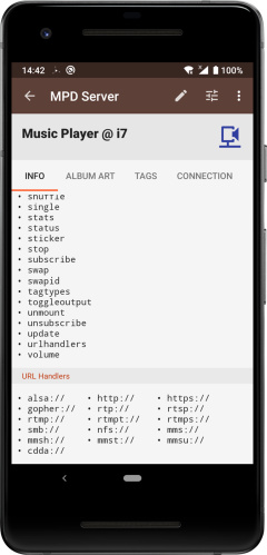 MPD server commands and URL handlers