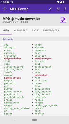 MPD server commands