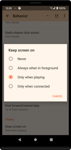 MAFA keep screen on settings